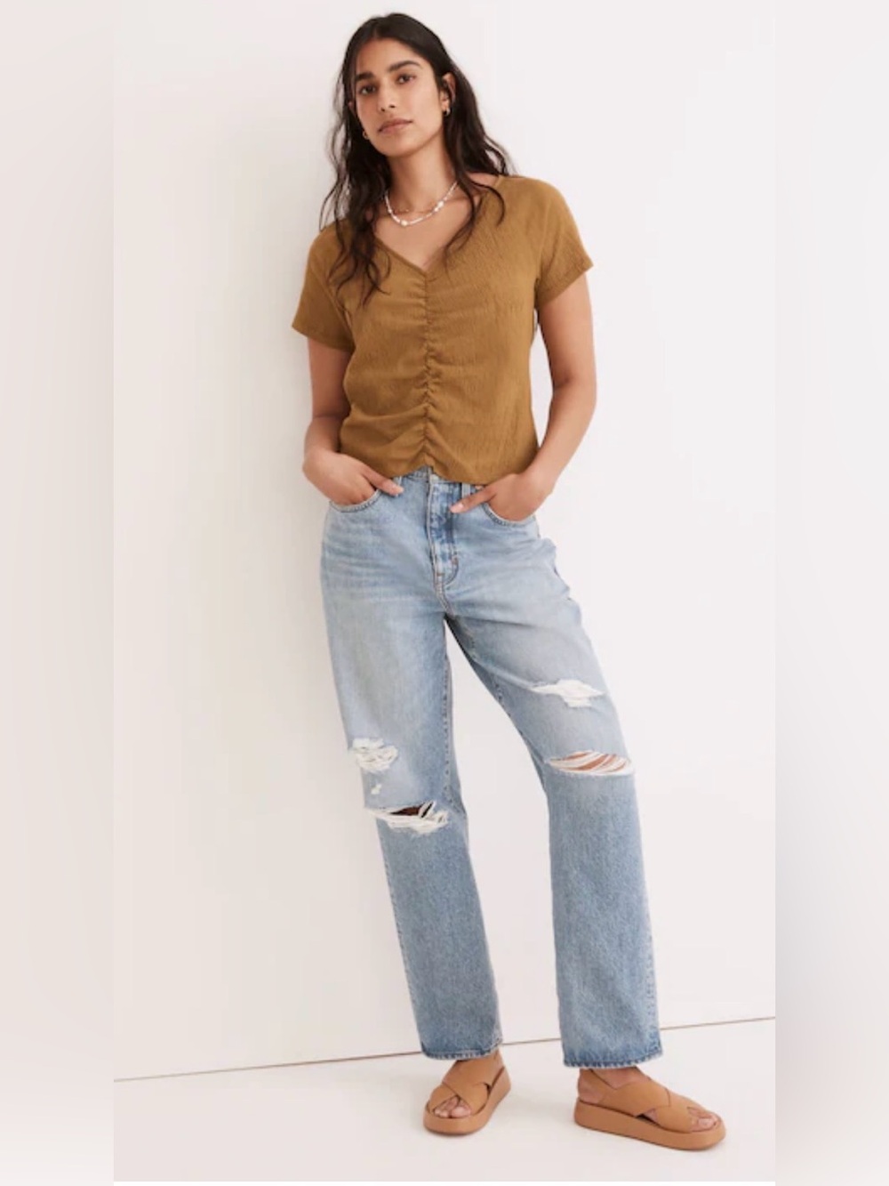 NWT Madewell Knit Lightspun Ruched-Front Top